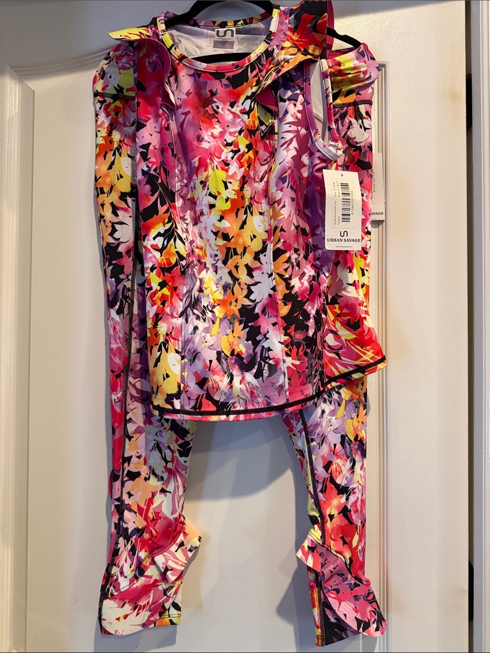 Women’s 2pc URB SAVAGE NWT Multicolor Floral Leggings Set - Pink Mix TOP XL PANT